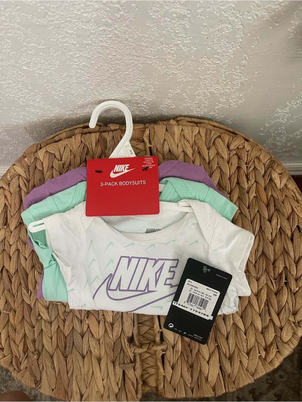 Nike Baby Girls 3-Pack Bodysuits in White, Mint & Lavender